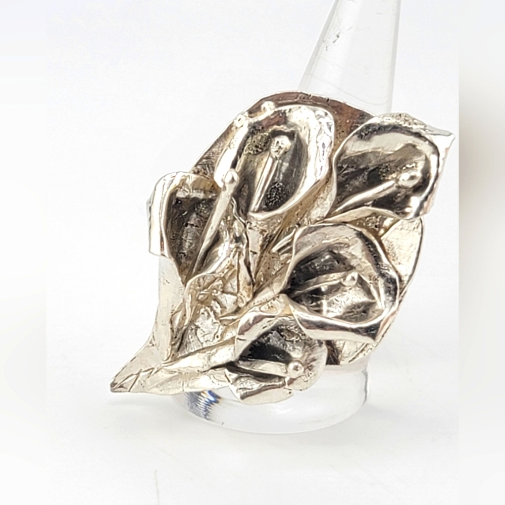 CALLA LILIES BOUQUET RING HANDMADE IN STERLING SILVER METAL SIZE 6.5